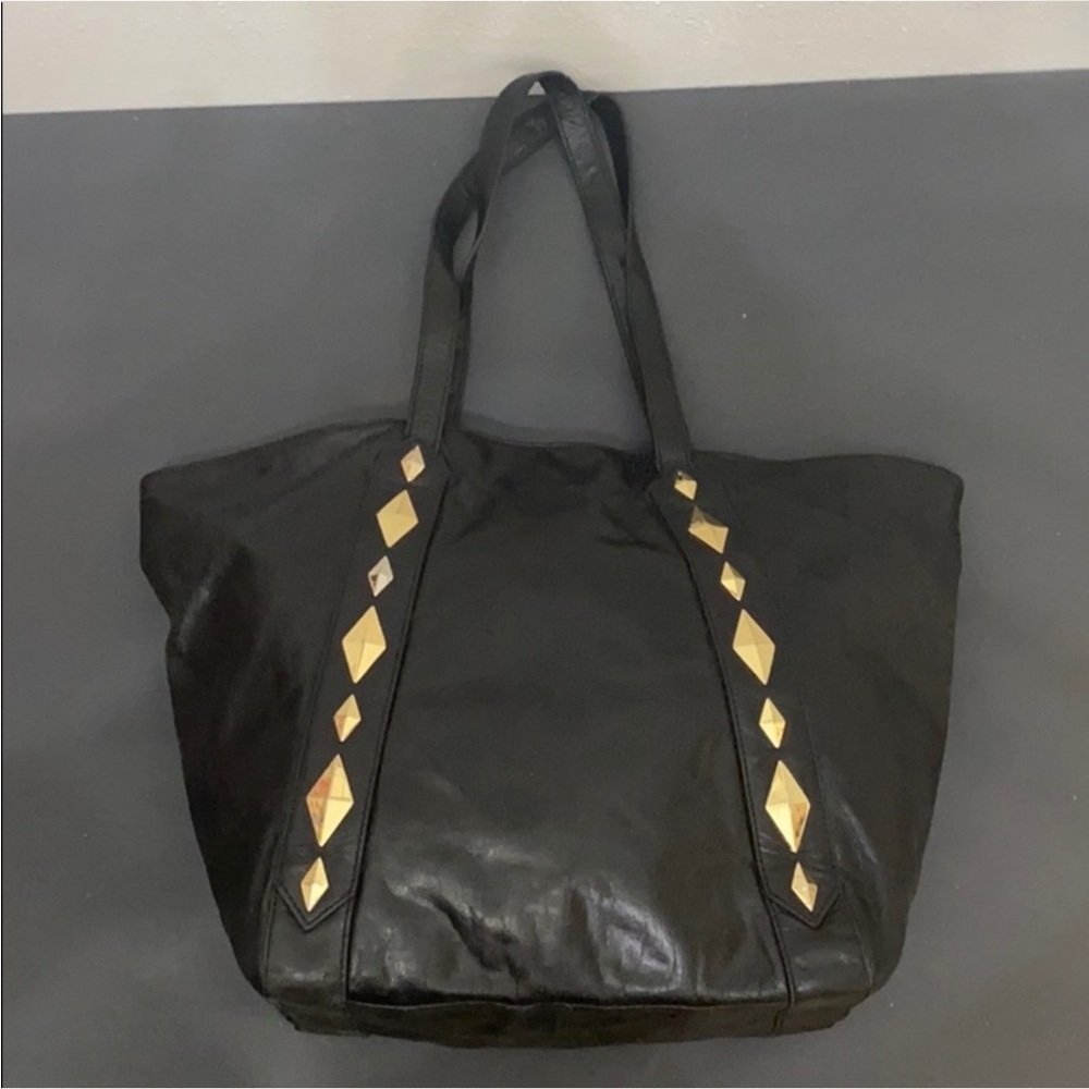 Authentic Badgley Mischka designer studded black leather handbag purse - Picture 6 of 13
